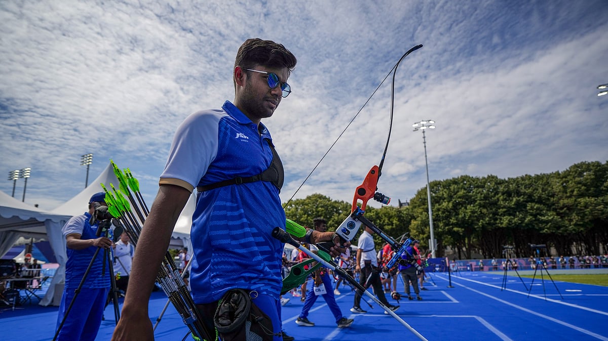 PTI Photo/Ravi Choudhary : India's archer Dhiraj Bommadevara during the ranking round of men's archery event at the Paris 2024 Olympics, in Paris.
